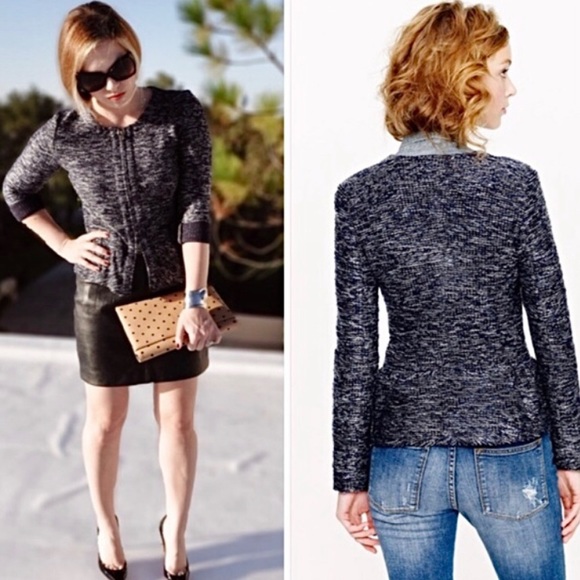 J. Crew Boucle Tweed Peplum Black Gray White Cropped Blazer - S - Picture 3 of 14